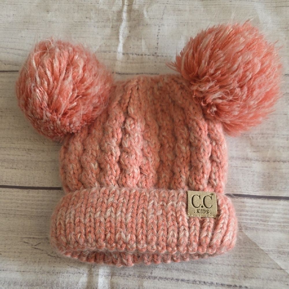 C.C Exclusives Blush Knit Beanie with Pom Poms